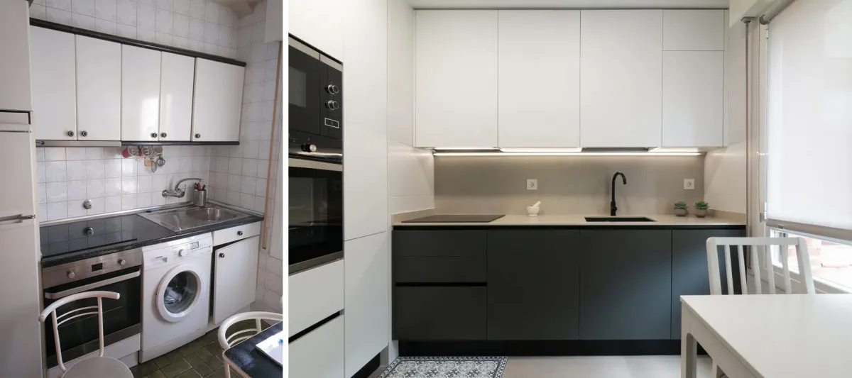 cocina con muebles hasta el techo