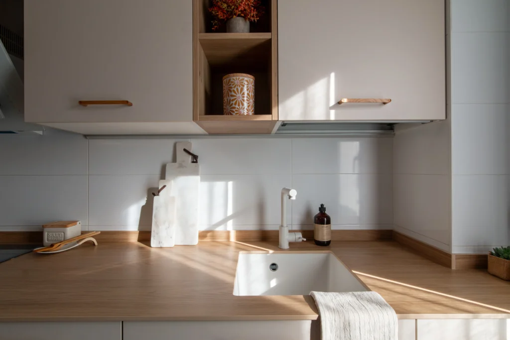 Cocina reformada a medida con muebles de madera